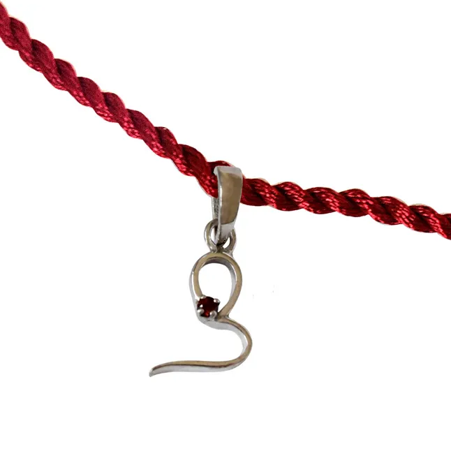 Delicate Round Red Garnet Sterling Silver Rakhi for Brothers SNSR52