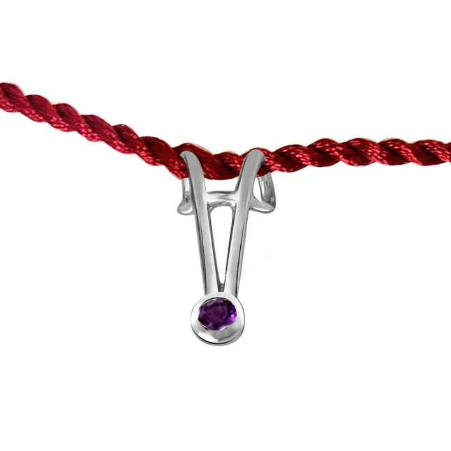 Purple Amethyst Sterling Silver Rakhi for Brothers (SNSR53)