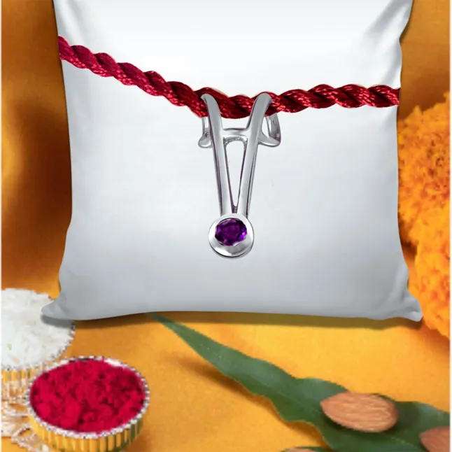 Purple Amethyst Sterling Silver Rakhi for Brothers (SNSR53)