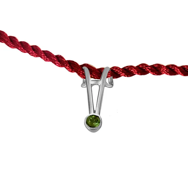 Green Peridot Sterling Silver Rakhi for Brothers (SNSR54)