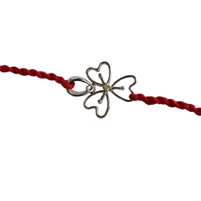Floral Real Diamond Sterling Silver Rakhi for Brothers (SNSR55)