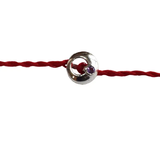 Round Shaped Purple Amethyst Sterling Silver Rakhi for Brothers SNSR59