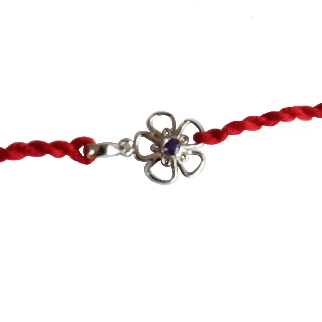 Flower Shaped Purple Amethyst Sterling Silver Rakhi for Brothers (SNSR61)