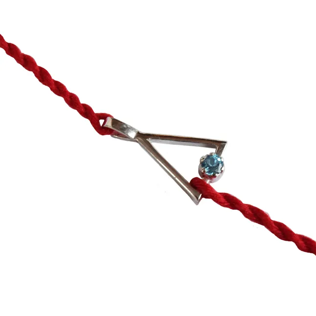 Round Blue Topaz Sterling Silver Triangle Rakhi for Brother SNSR62