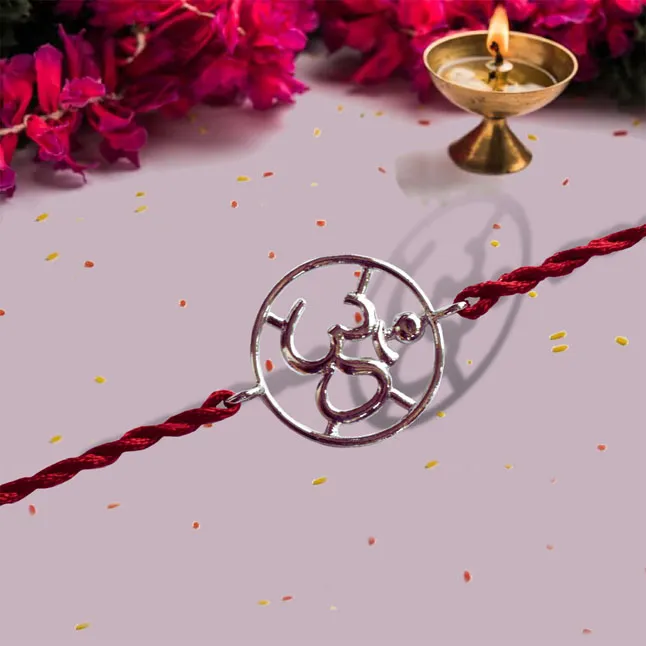 Big OM Shaped Sterling Silver Rakhi for Brothers (SNSR65)