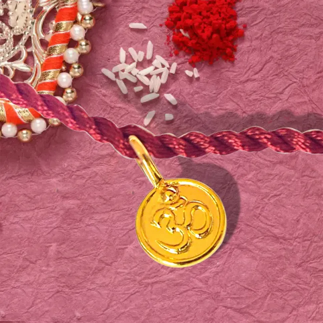 Gold Plated OM Shaped Sterling Silver Rakhi for Brothers (SNSR6)