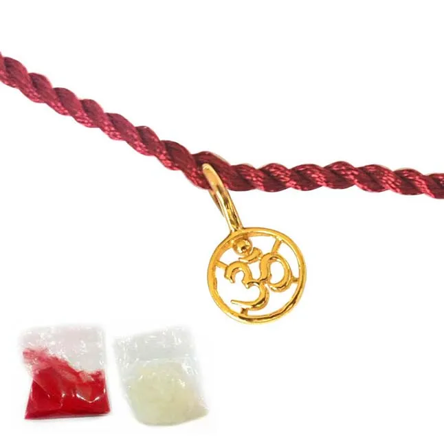 Delicate OM Shaped Gold Plated Sterling Silver Rakhi for Brothers (SNSR7)