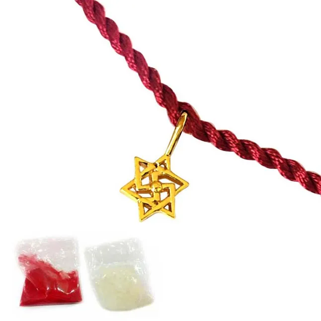 Shatkonam Swastik Gold Plated Sterling Silver Rakhi for Brothers (SNSR8)