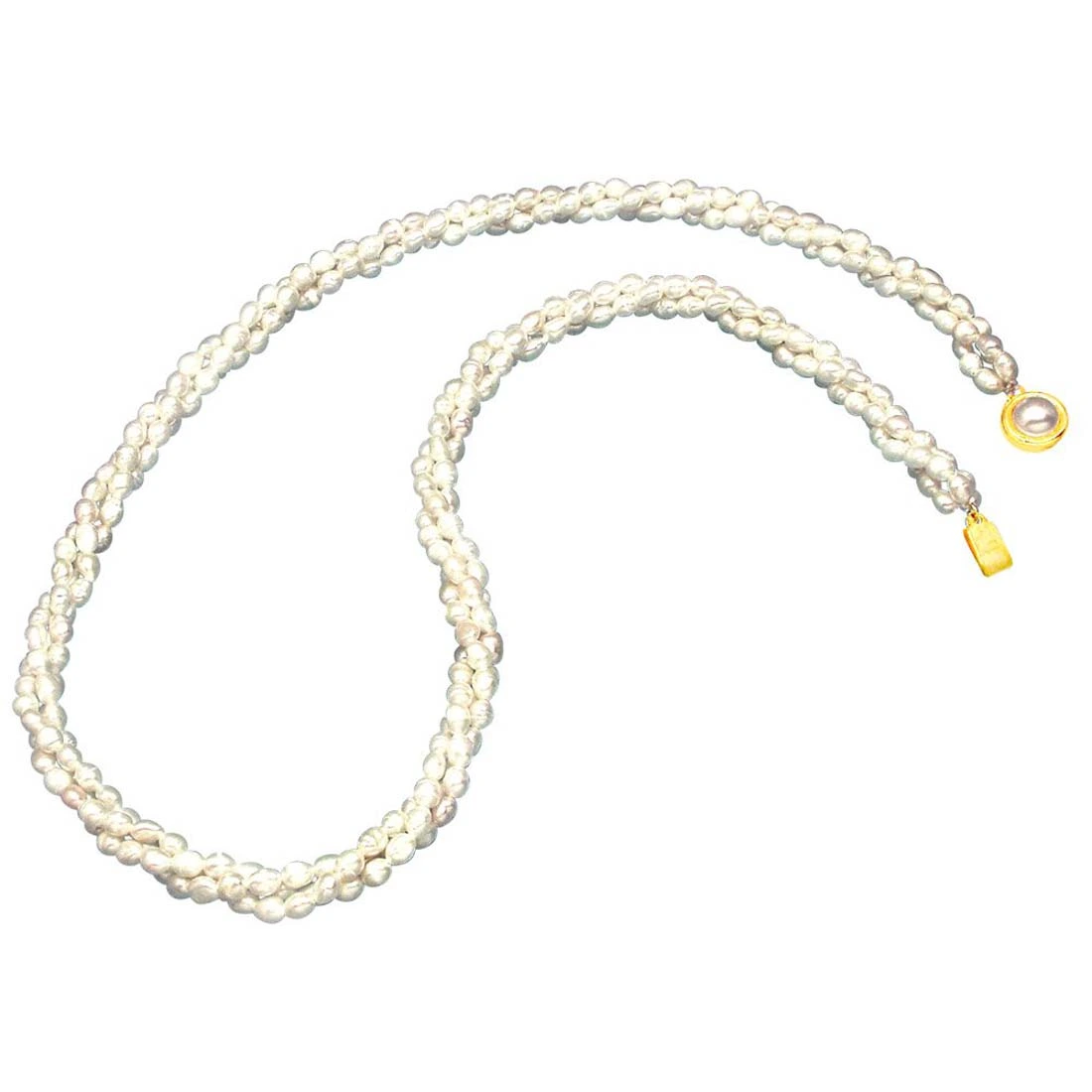 Scintillation - 3 Line Twisted Rice Pearl Necklace for Women (SP101)