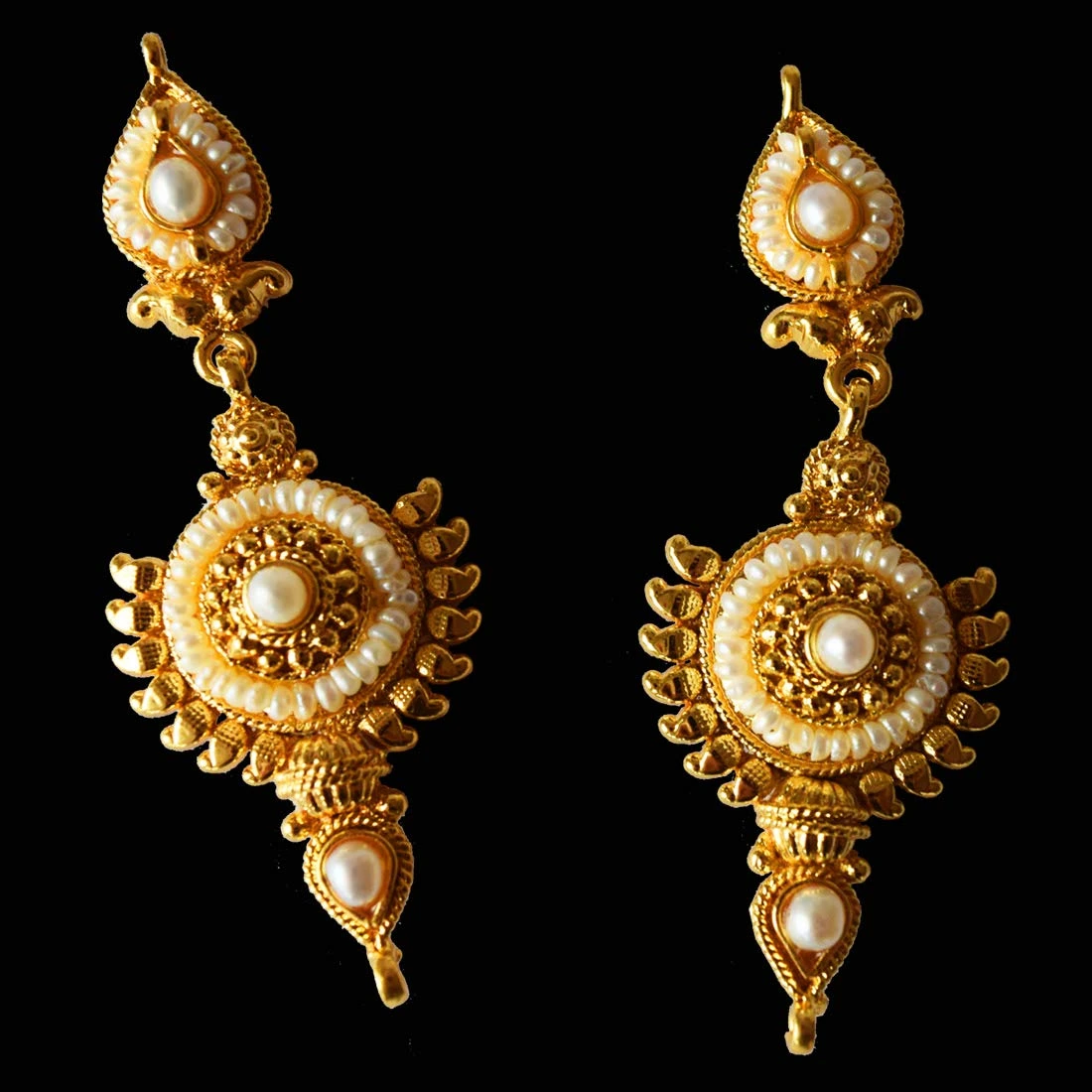 Temple Collection Gold Plated Metal Freshwater Pearl Earrings