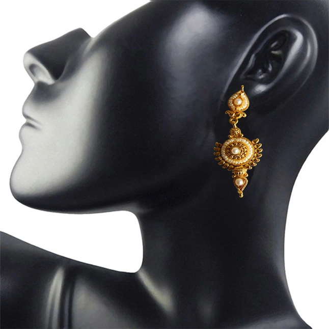 Temple Collection Gold Plated Metal Freshwater Pearl Earrings