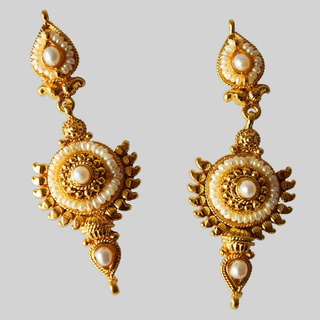 Temple Collection Gold Plated Metal Freshwater Pearl Earrings