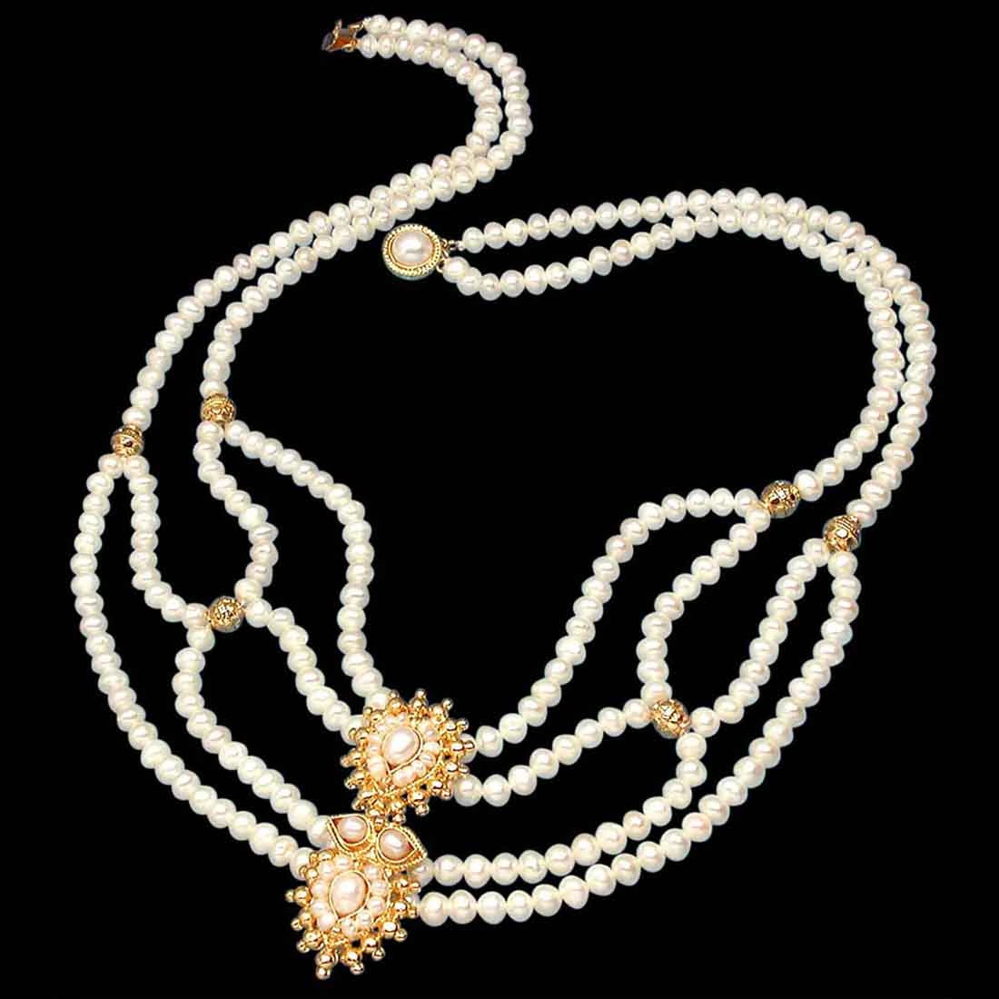 Poise - Gold Plated Pendant & Real Freshwater Pearl Necklace for Women (SP225)