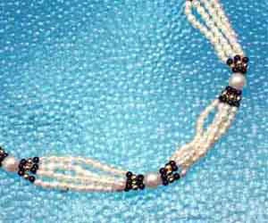 Indulgence - 4 Line Real Pearl & Black Onyx Beads Necklace (SP251)