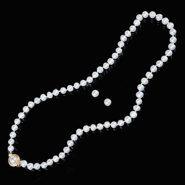 Indulge - Single Line Real Pearl Necklace with Stud Earrings (SP254)