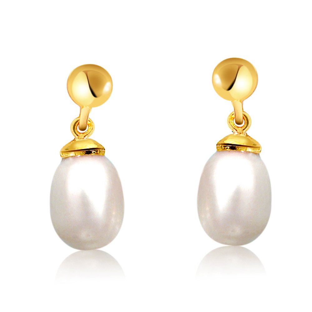 Drop Shape Real Pearl & Silver Gold Plated Hanging Earrings for Women (SP370)
