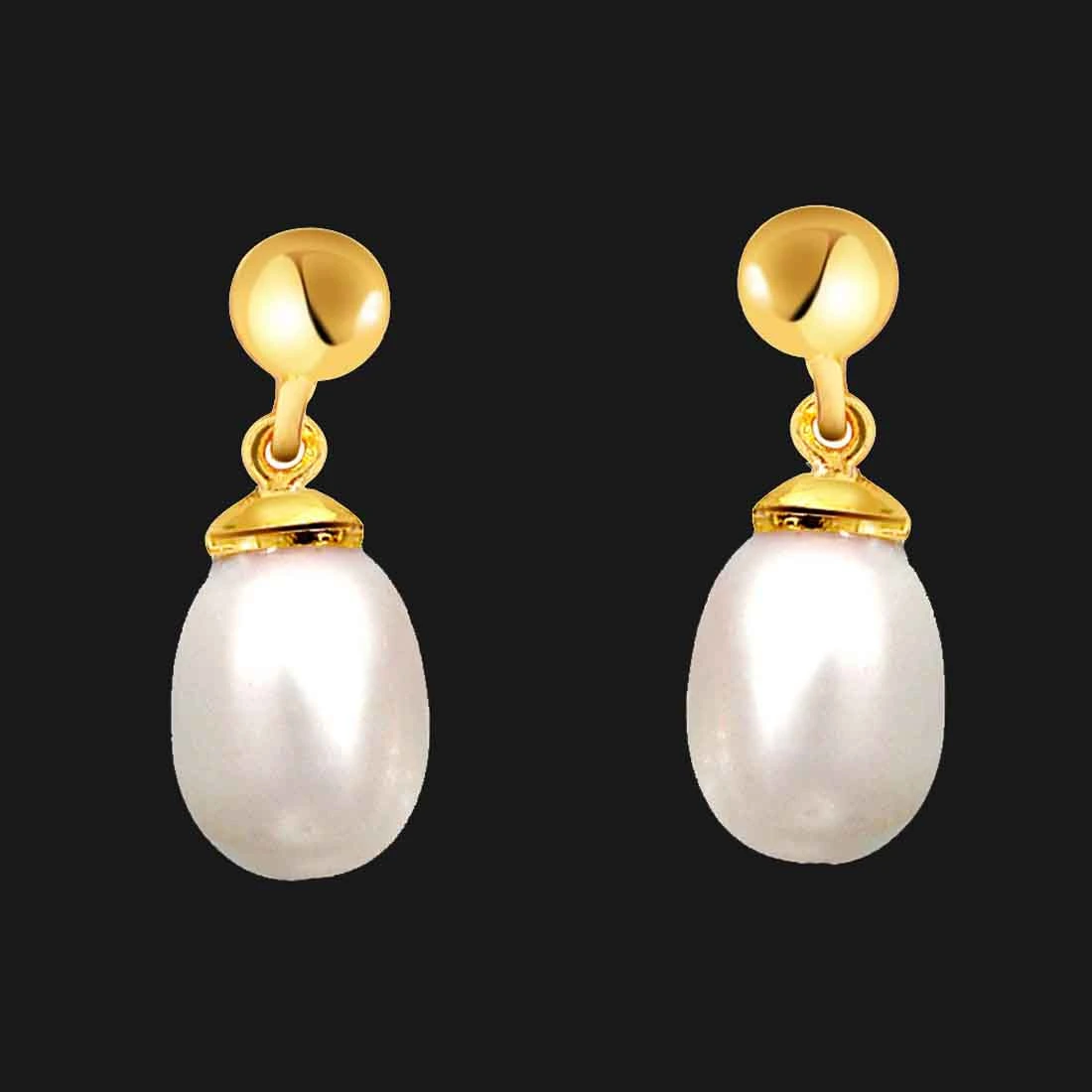 Drop Shape Real Pearl & Silver Gold Plated Hanging Earrings for Women (SP370)