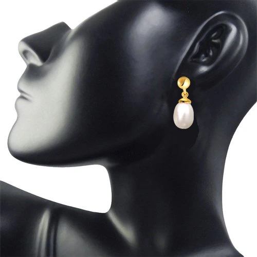 Drop Shape Real Pearl & Silver Gold Plated Hanging Earrings for Women (SP370)