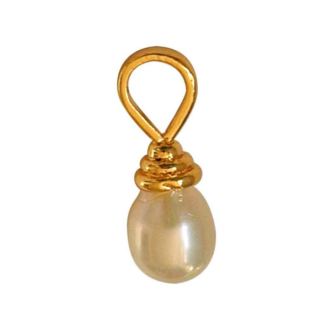 Magnetic Allure - Drop Shape Real Pearl & Silver Gold Plated Pendant for Girls (SP371)