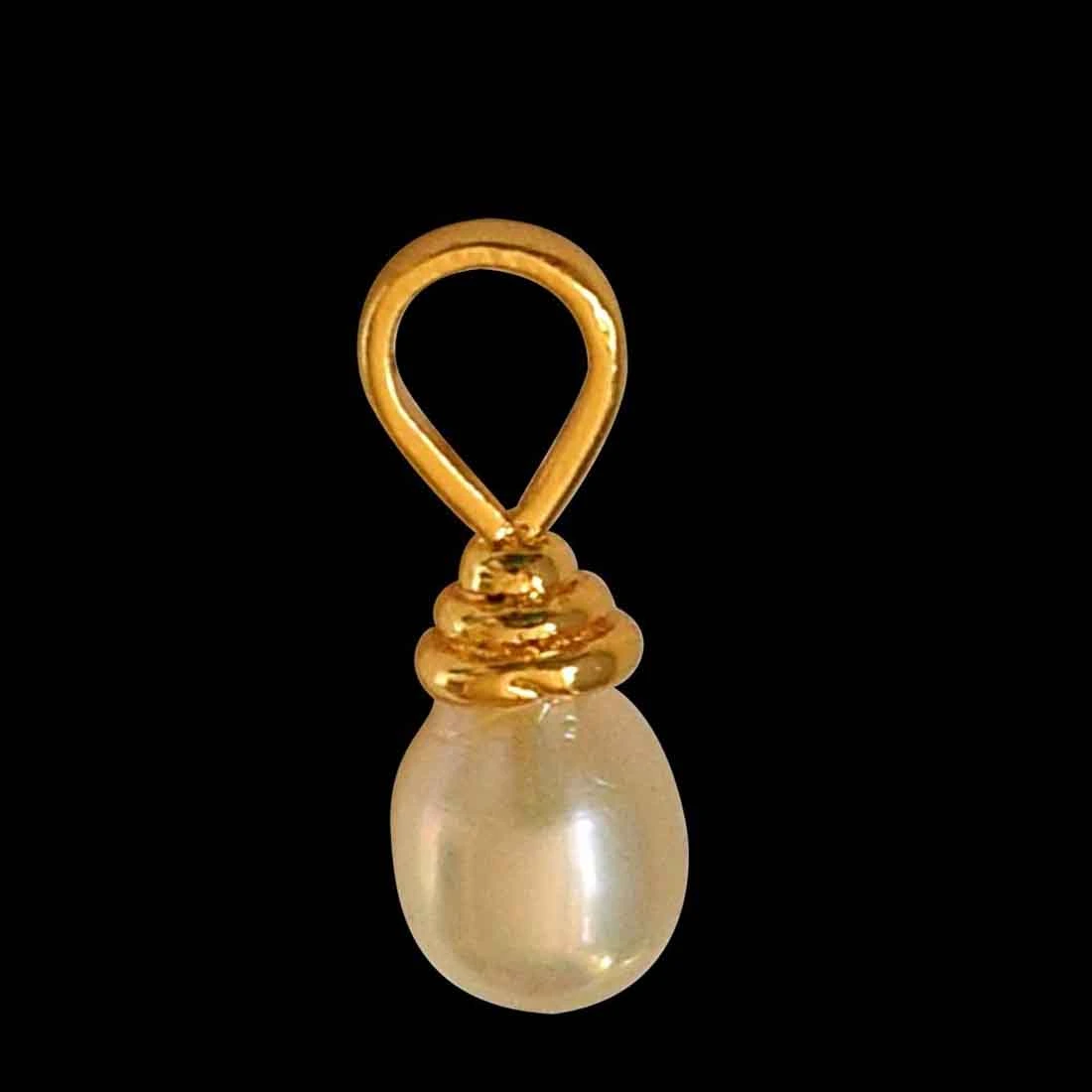 Magnetic Allure - Drop Shape Real Pearl & Silver Gold Plated Pendant for Girls (SP371)