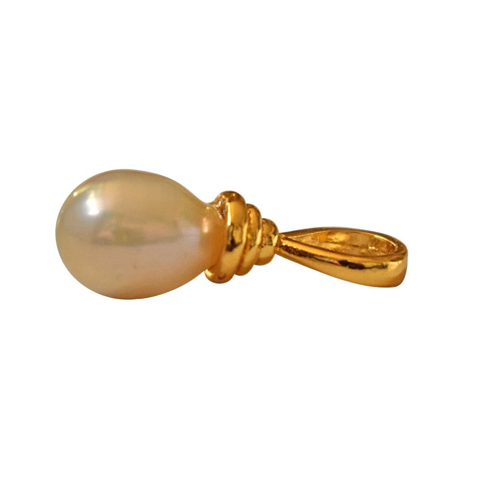 Magnetic Allure - Drop Shape Real Pearl & Silver Gold Plated Pendant for Girls (SP371)