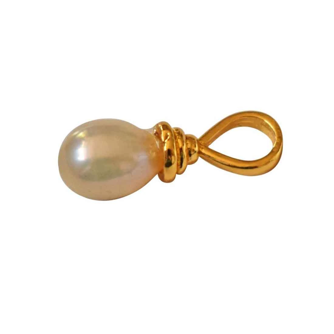 Magnetic Allure - Drop Shape Real Pearl & Silver Gold Plated Pendant for Girls (SP371)