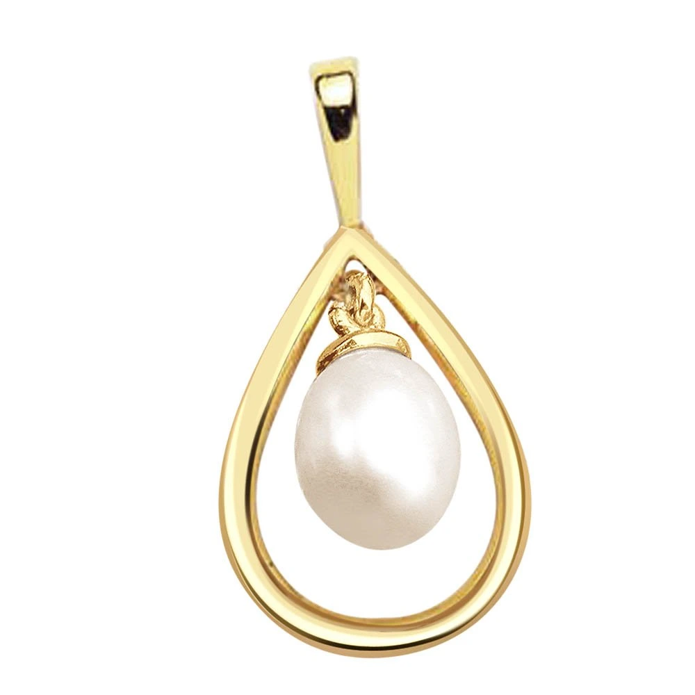Dangler Pearl - Drop Shaped Real Pearl & Gold Plated Silver Pendant for Girls (SP373)