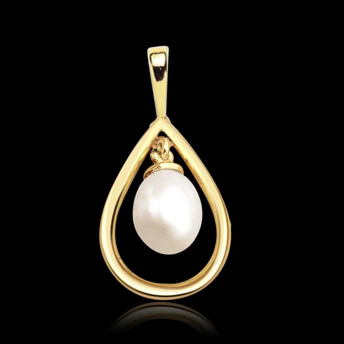 Dangler Pearl - Drop Shaped Real Pearl & Gold Plated Silver Pendant for Girls (SP373)