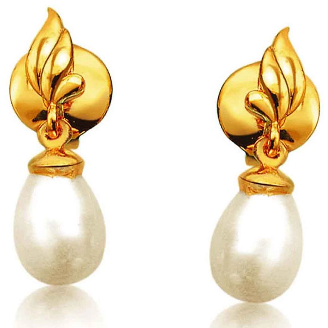 Fire Flame Designed Drop Shape Real Pearl & Silver Gold Plated Earrings for Women (SP382ER)