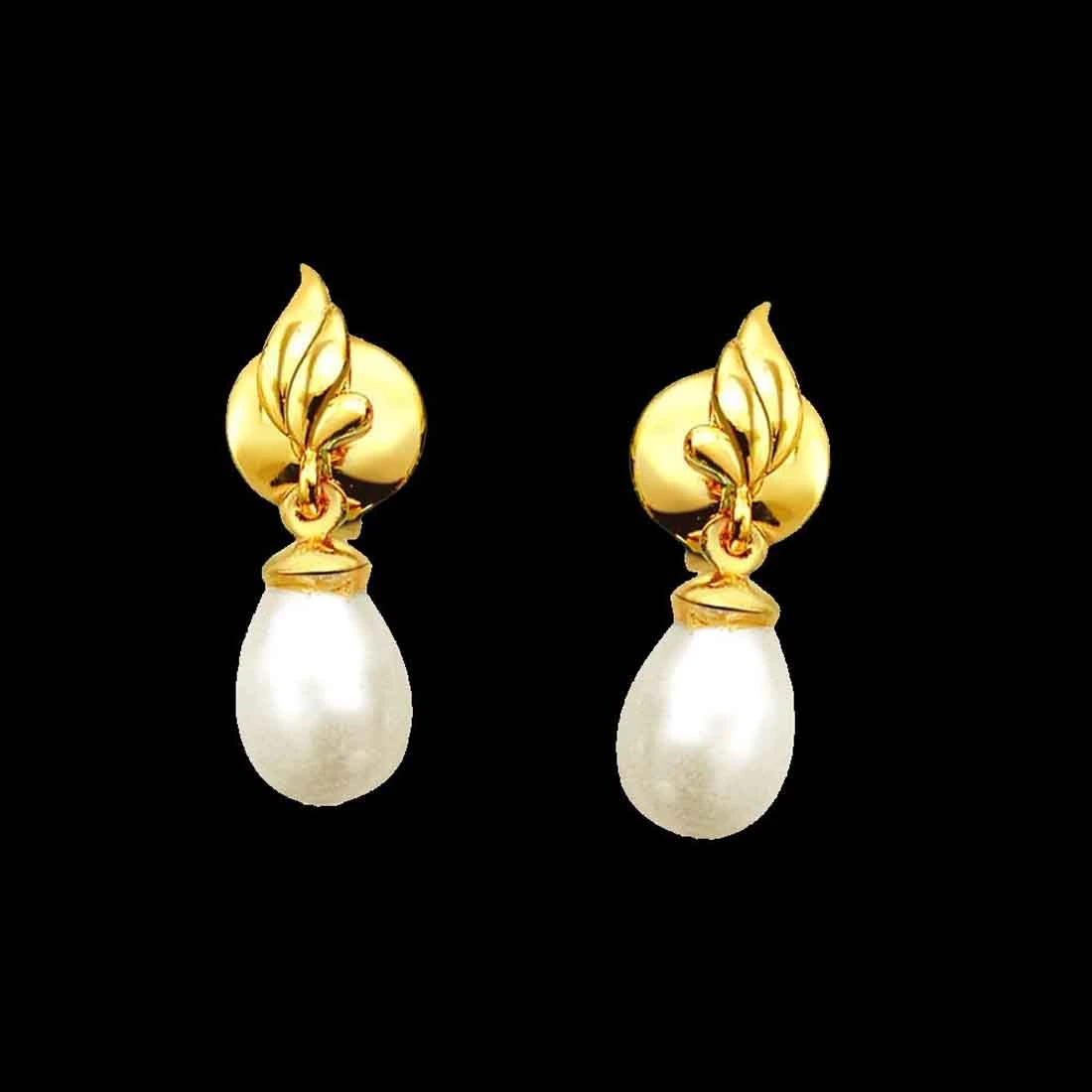 Fire Flame Designed Drop Shape Real Pearl & Silver Gold Plated Earrings for Women (SP382ER)
