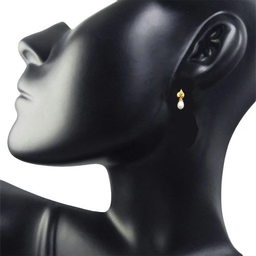 Fire Flame Designed Drop Shape Real Pearl & Silver Gold Plated Earrings for Women (SP382ER)