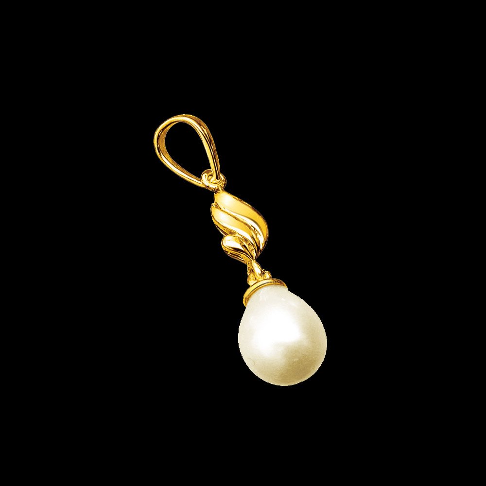 Blazing Adornment - Drop Shaped Real Pearl & Gold Plated Silver Pendant for Girls (SP382P)