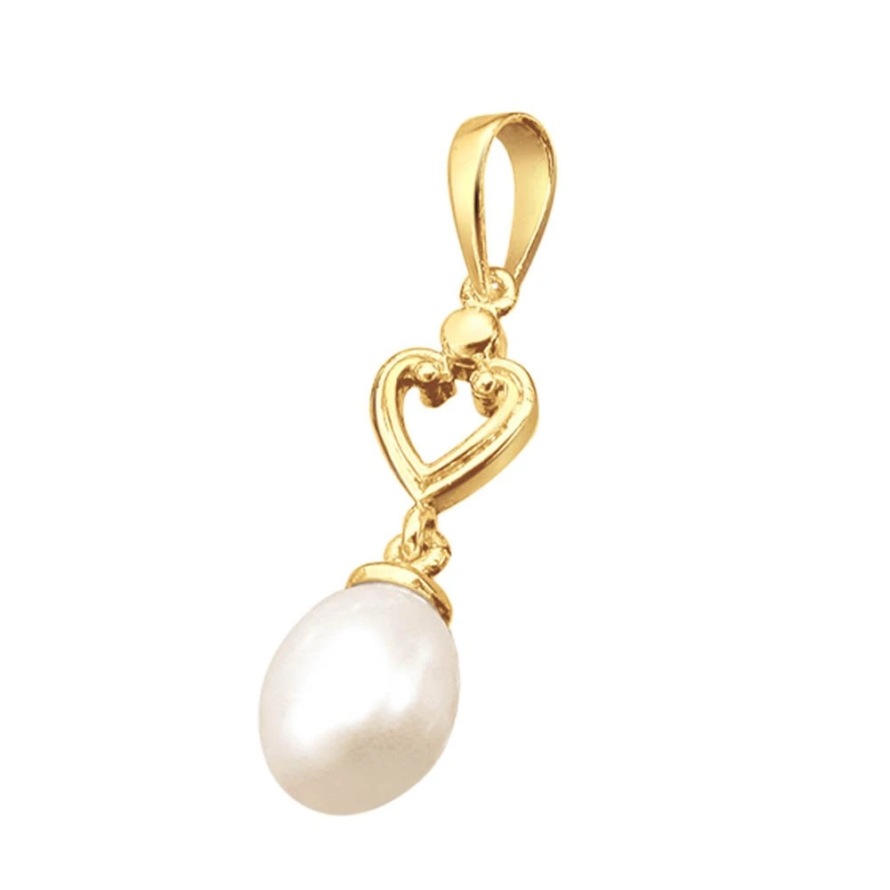 Simplicity - Drop Shaped Real Pearl & Gold Plated Silver Pendant for Girls (SP383P)