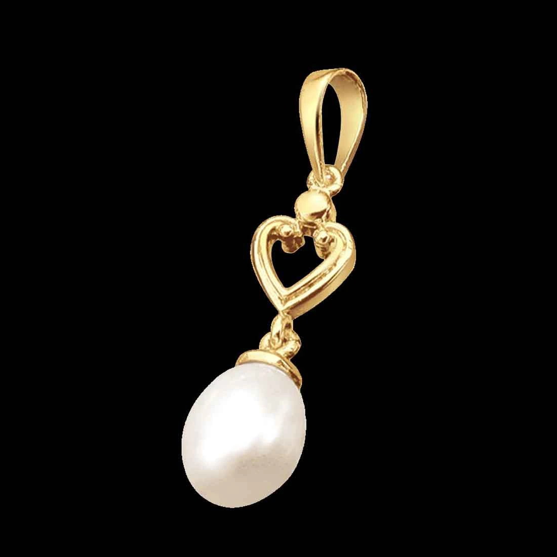 Simplicity - Drop Shaped Real Pearl & Gold Plated Silver Pendant for Girls (SP383P)