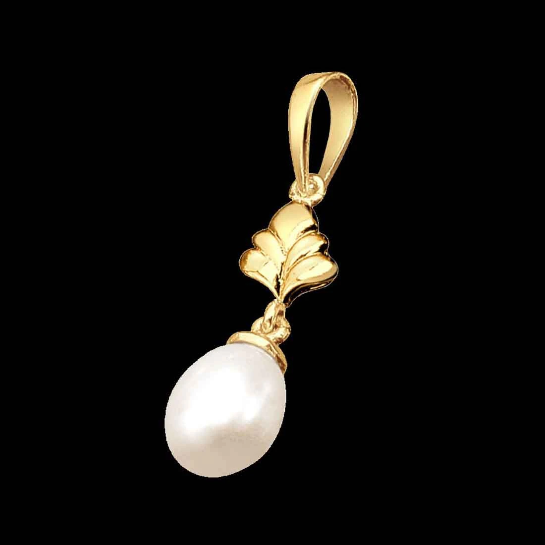 Beautiful Posion - Drop Shape Real Pearl & Flower Silver Gold Plated Pendant for Girls (SP384P)
