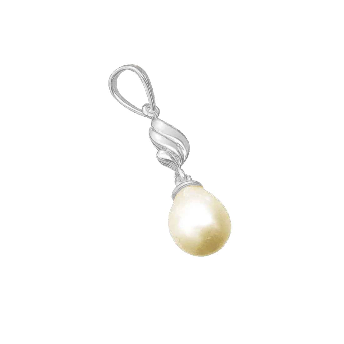 Drop Shaped Real Pearl & Silver Plated Silver Pendant for Girls (SP385)