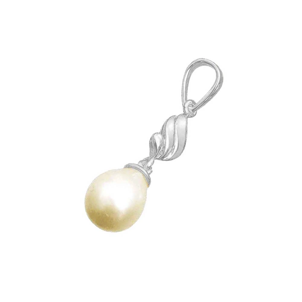 Drop Shaped Real Pearl & Silver Plated Silver Pendant for Girls (SP385)