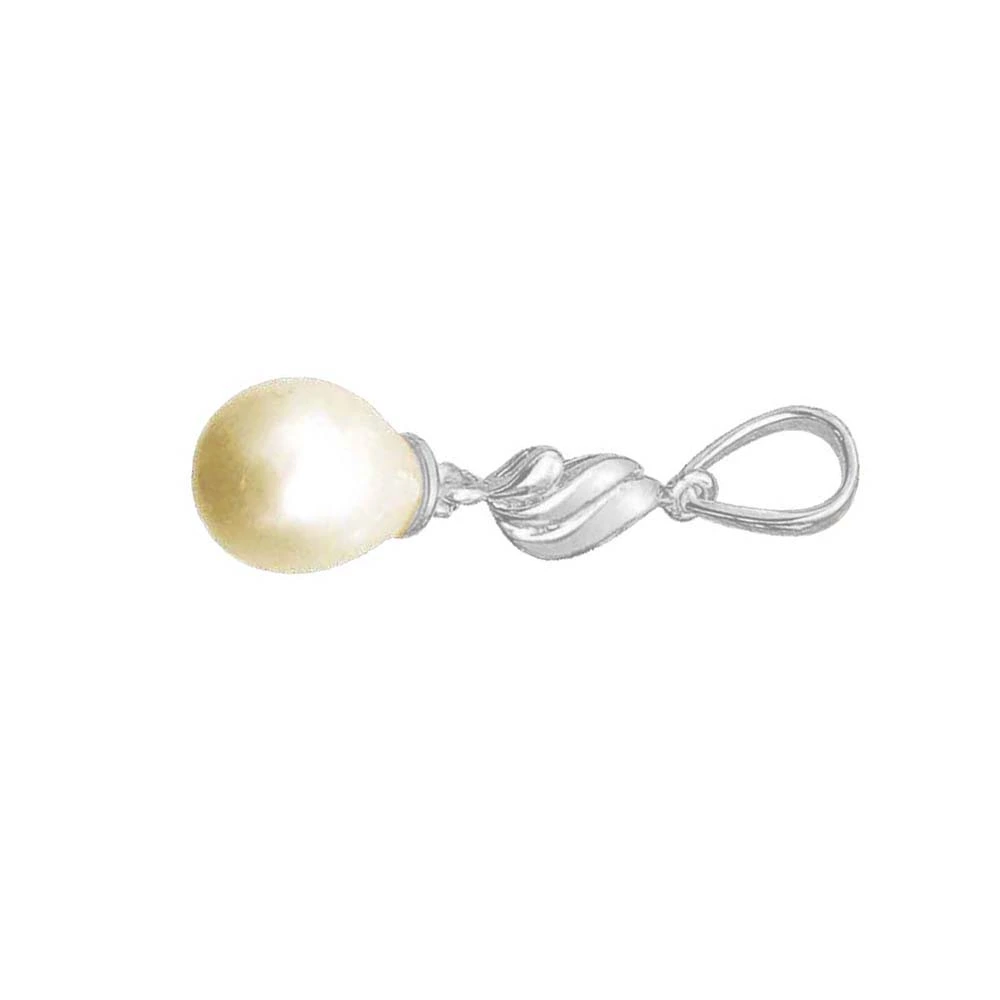 Drop Shaped Real Pearl & Silver Plated Silver Pendant for Girls (SP385)