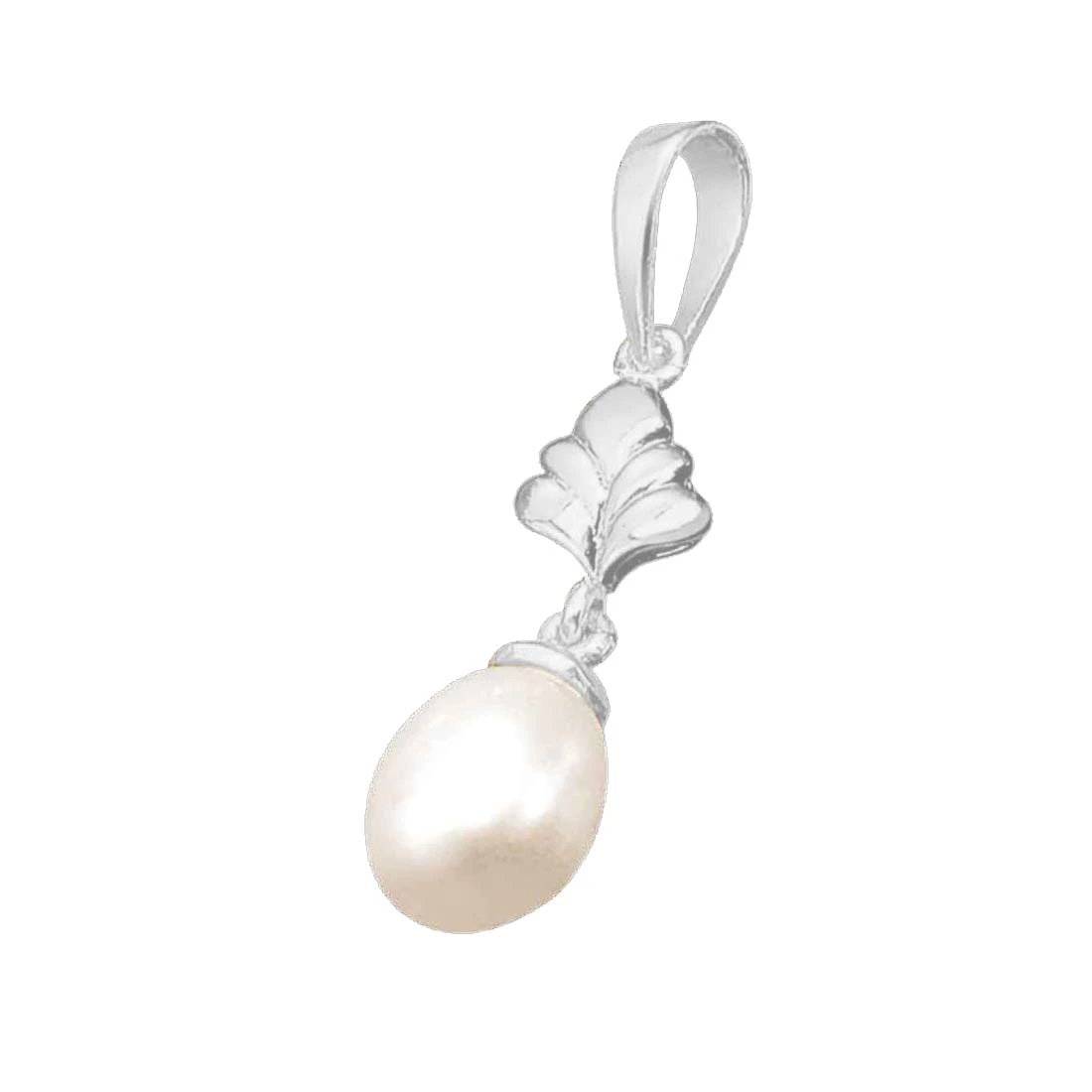 Drop Shape Real Pearl & Flower Silver Silver Plated Pendant for Girls (SP386)