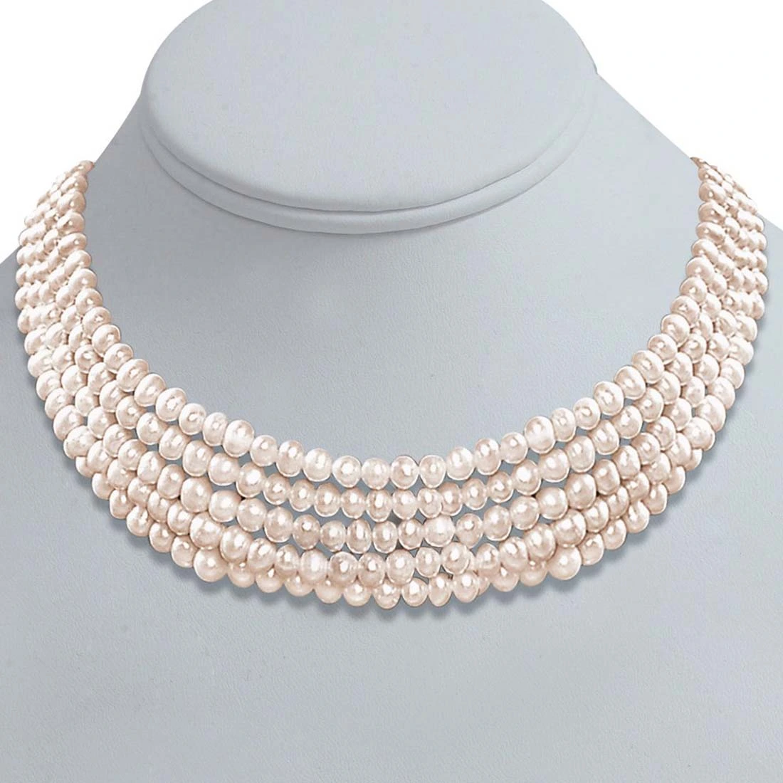 5 Line Real Freshwater Pearl Choker Necklace (SP77)