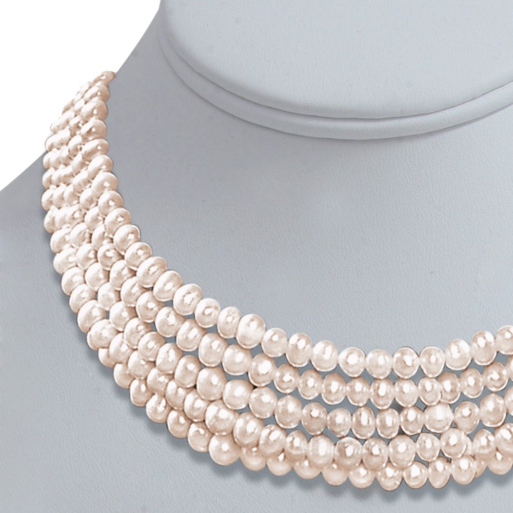 Heaven - 5 Line Real Freshwater Pearl Choker Necklace for Women (SP77)