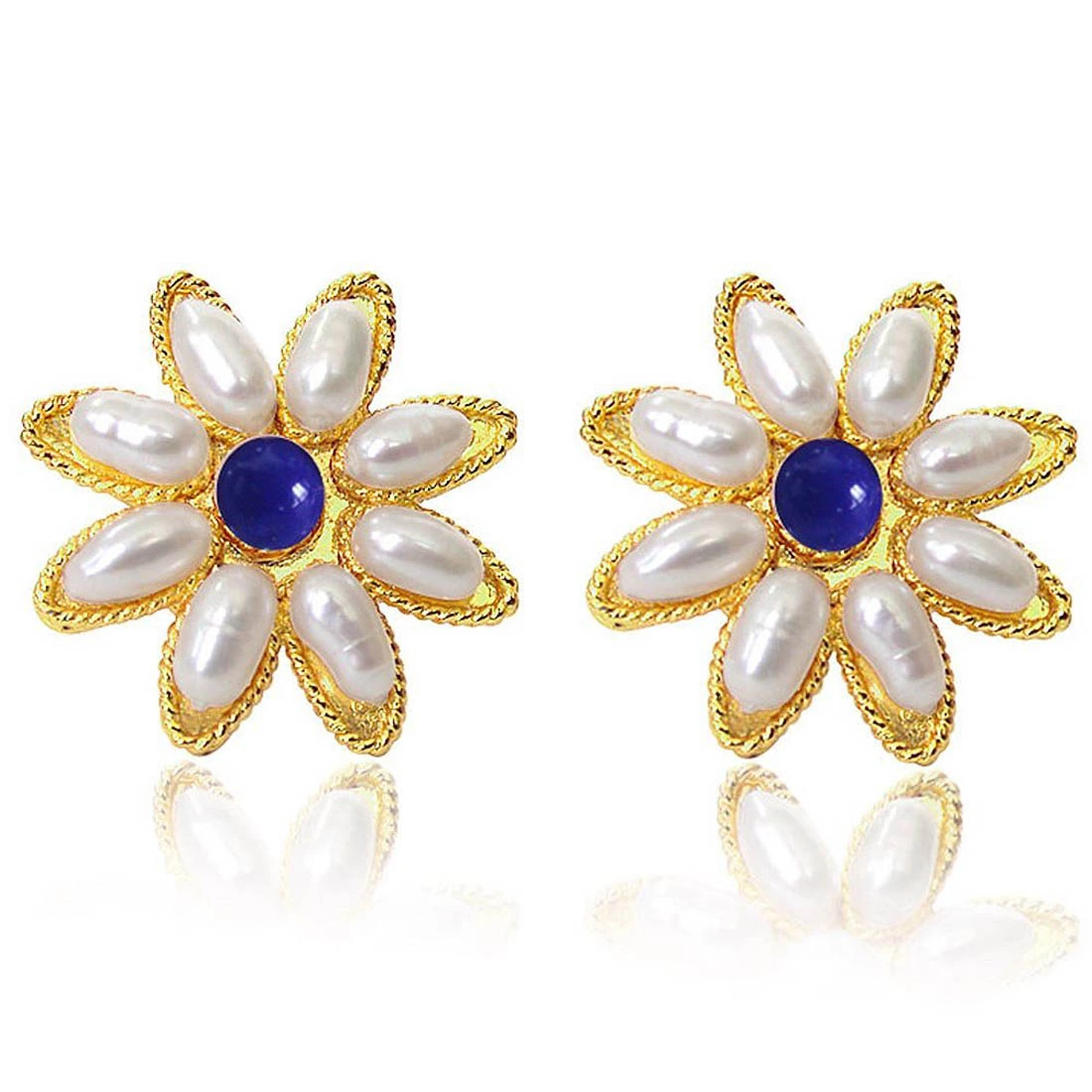 Star Shaped Rice Pearl & Blue Lapiz Beads Earring for Women (SP83ER)