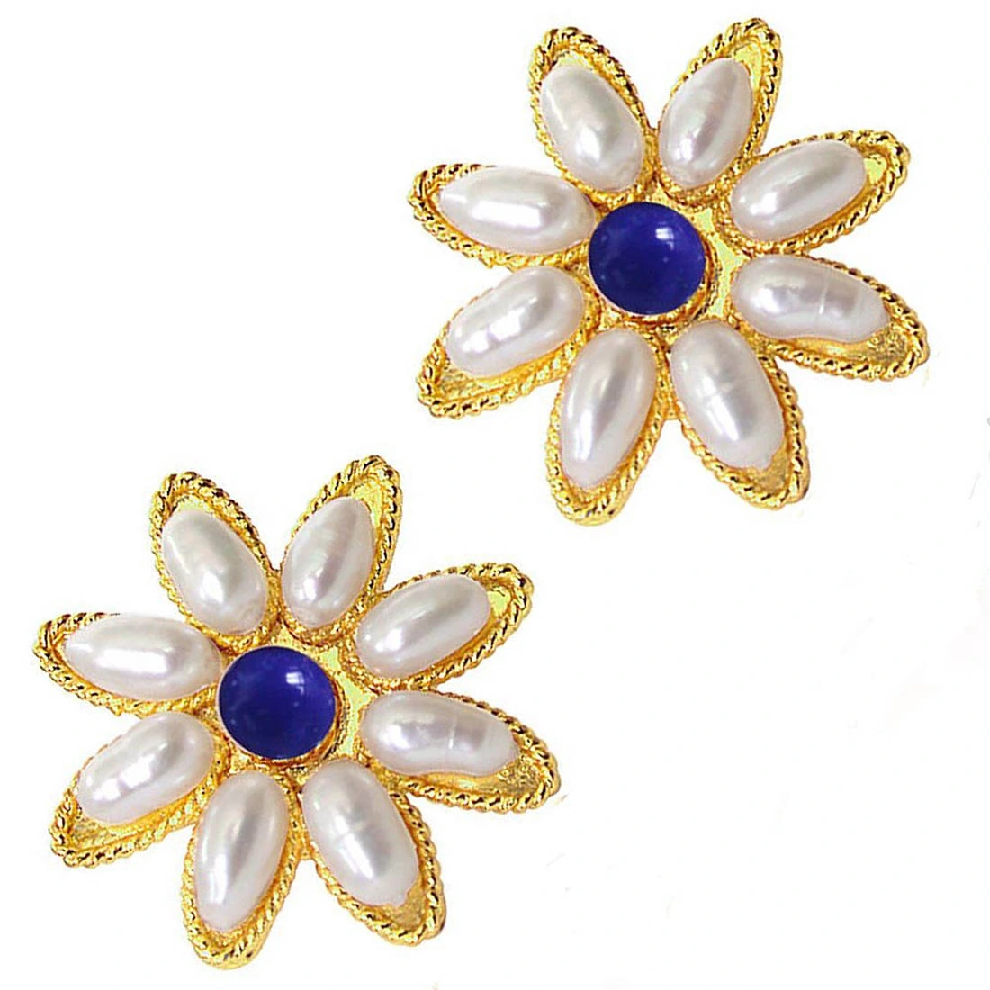 Star Shaped Rice Pearl & Blue Lapiz Beads Earring for Women (SP83ER)