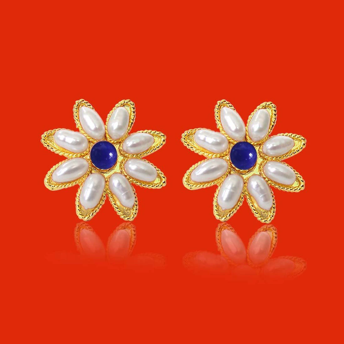Star Shaped Rice Pearl & Blue Lapiz Beads Earring for Women (SP83ER)