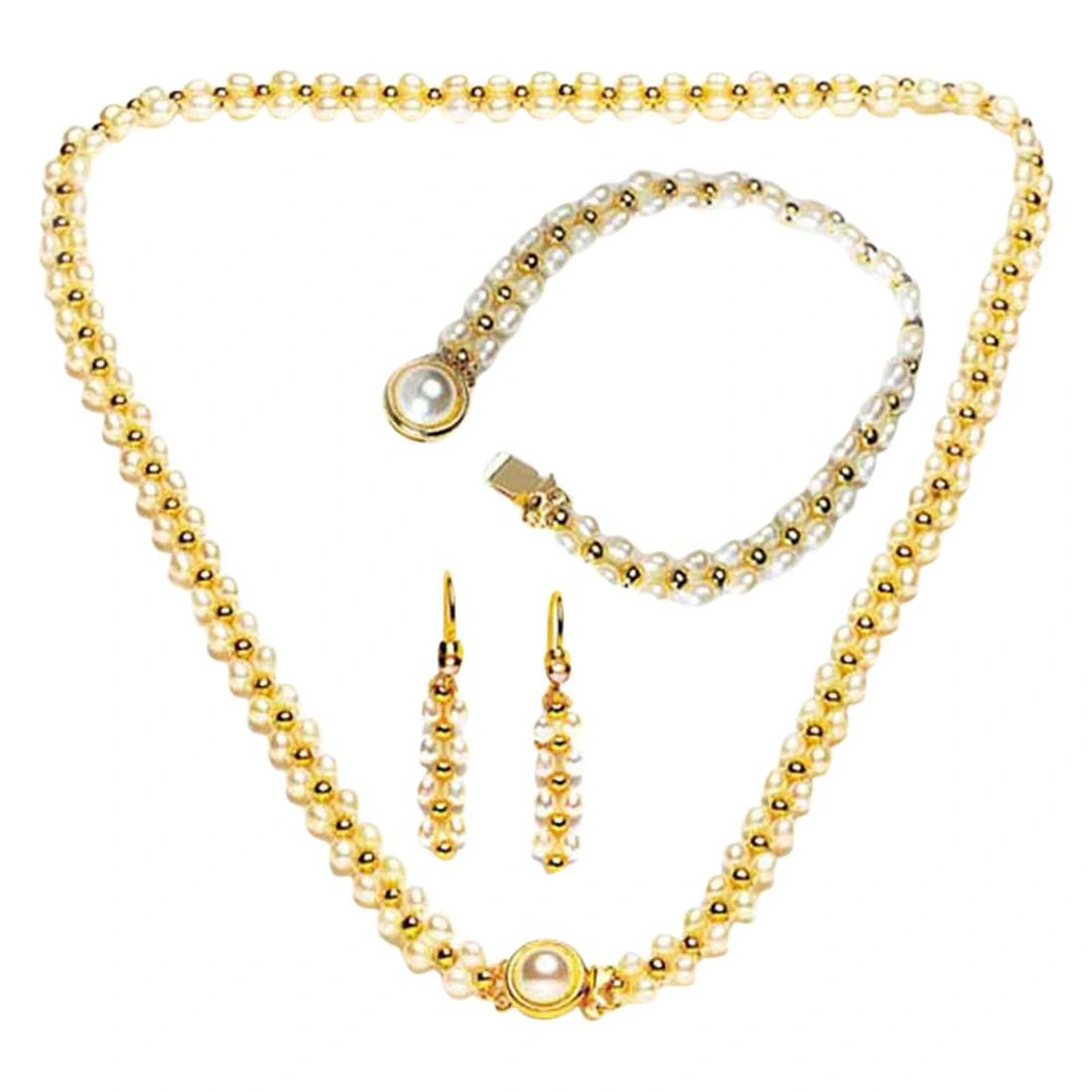 Hypnotize - Real Freshwater Pearl & Gold Plated Beads Necklace, Bracelet & Earring Set for Women (SP84)