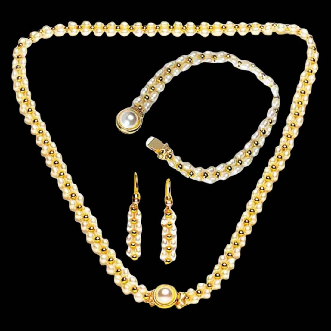 Hypnotize - Real Freshwater Pearl & Gold Plated Beads Necklace, Bracelet & Earring Set for Women (SP84)