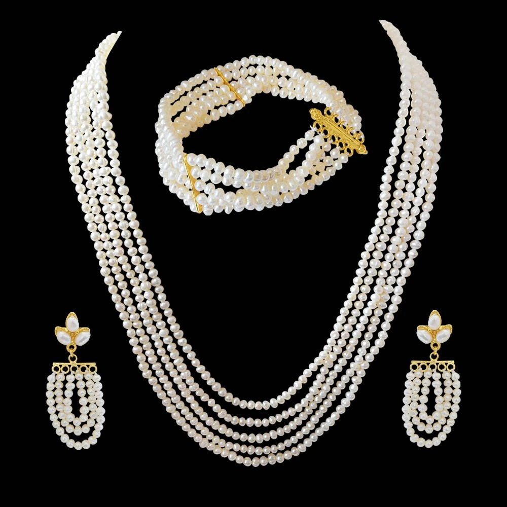 Charming Beauty - Real Freshwater Pearl Necklace, Bracelet & Earring Set for Women (SP91)