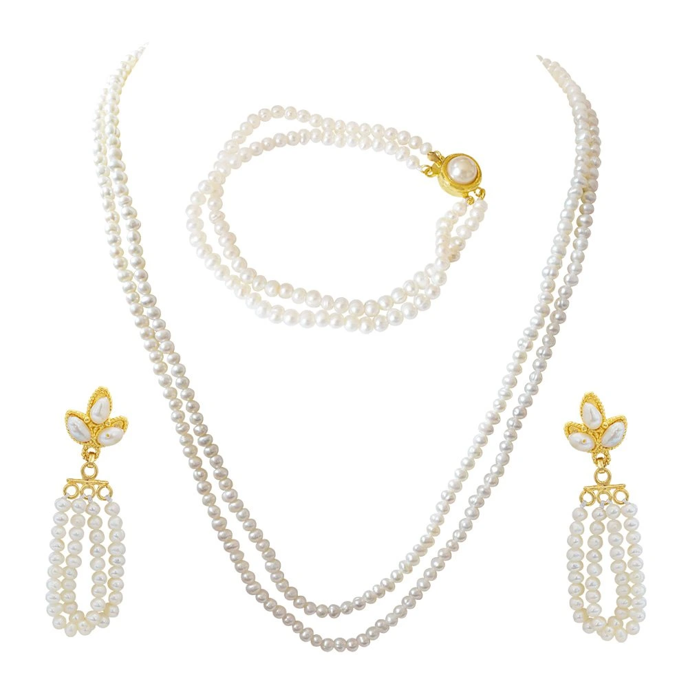 Shimmering Elegance - Real Freshwater Pearl Necklace, Bracelet & Earring Set for Women (SP94)