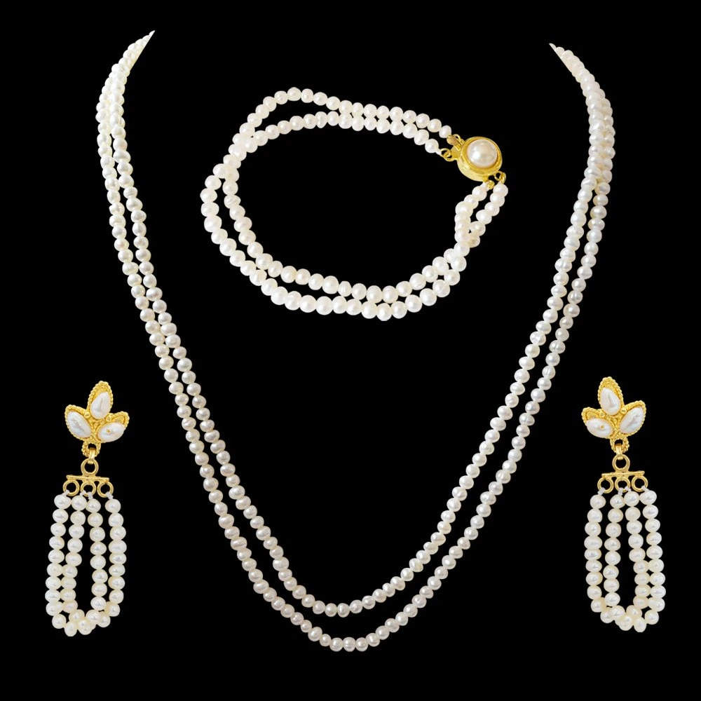 Shimmering Elegance - Real Freshwater Pearl Necklace, Bracelet & Earring Set for Women (SP94)