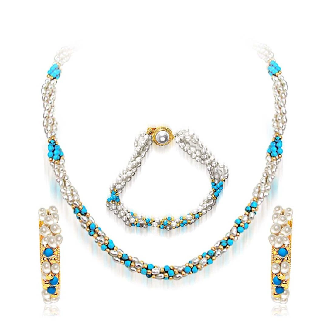 Celestial Whisper: The Rice Pearl & Turquoise Elegance Set